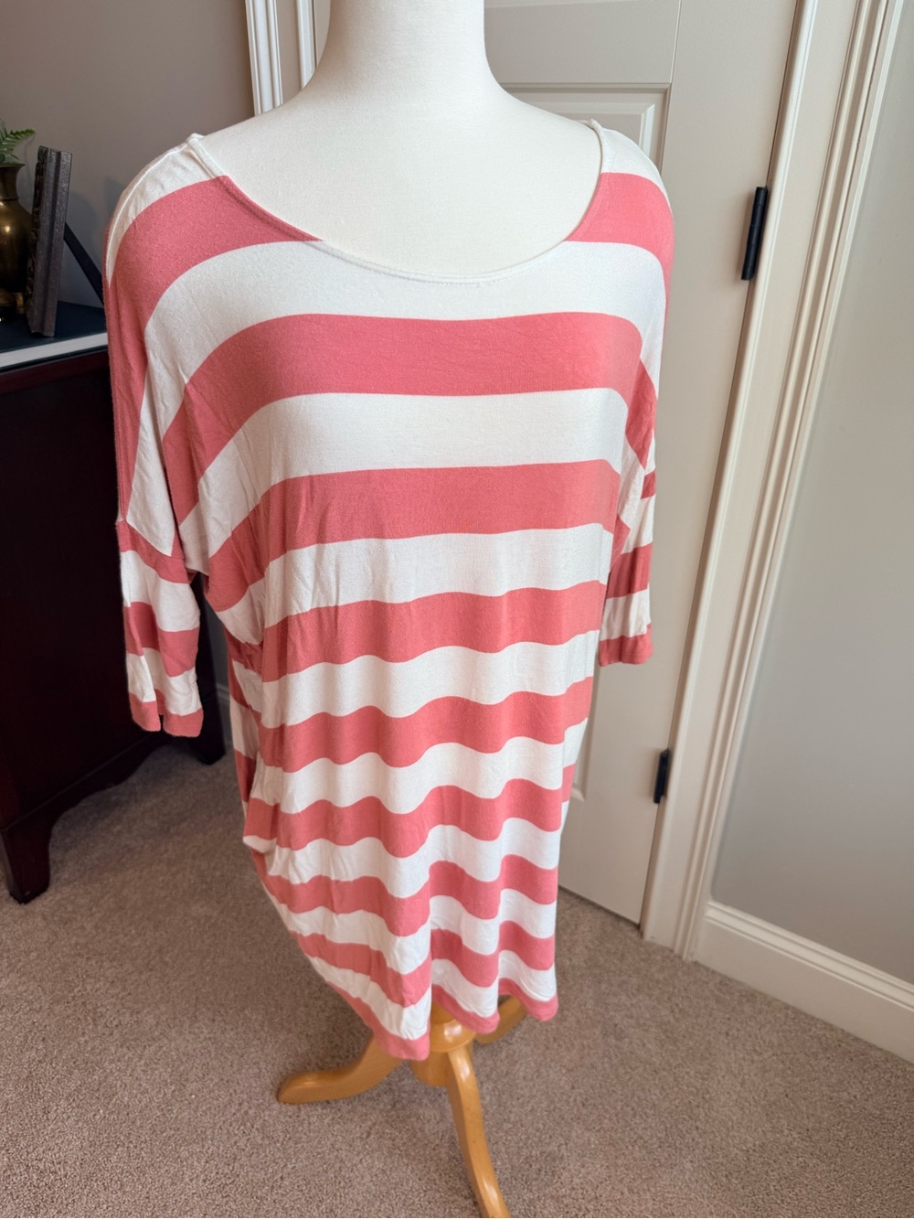 Zenana Outfitters Coral & White Striped Tunic | Pockets